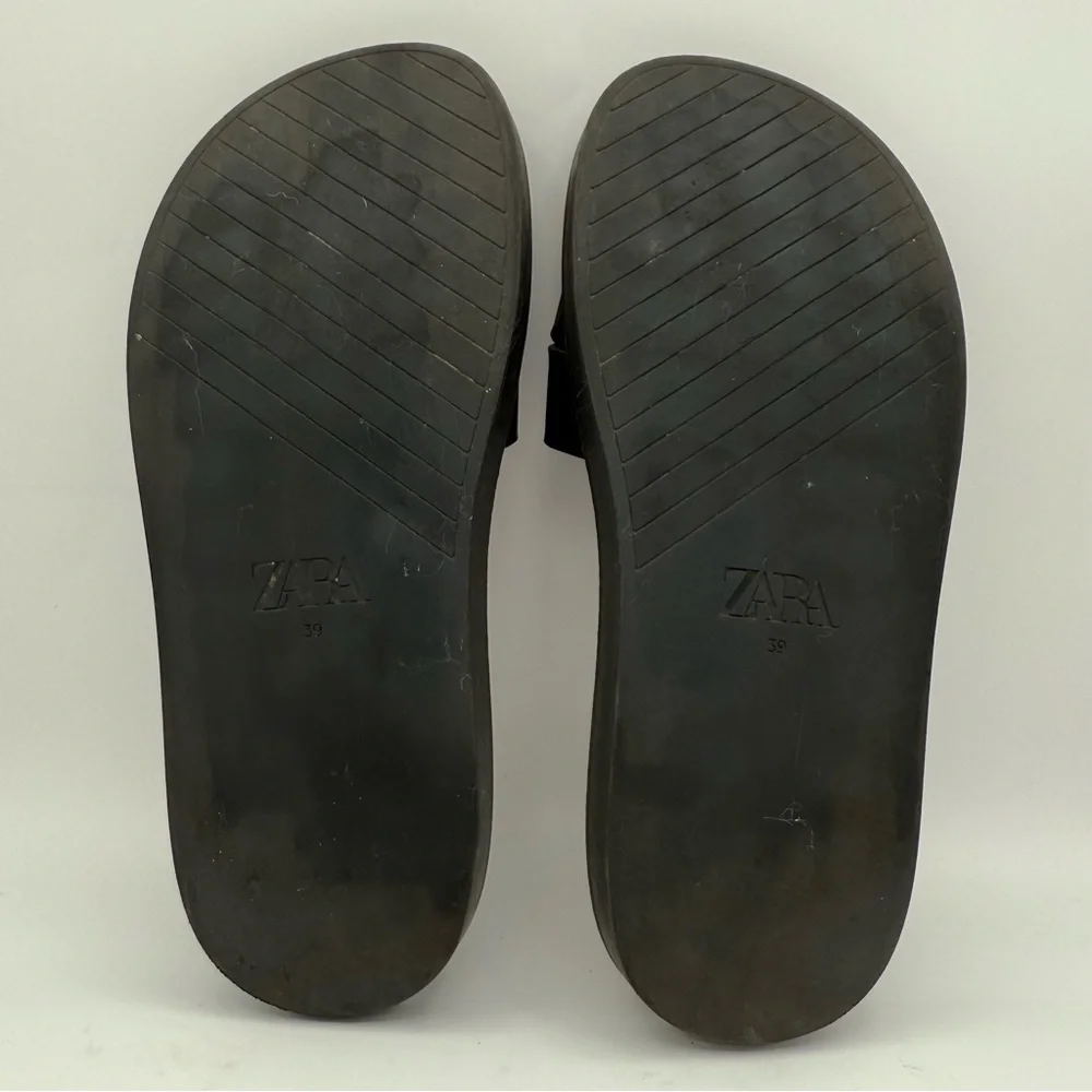 Women’s Zara Black Brown Minimal Flat Slip-On‎ Comfortable Strap Sandals Size 39